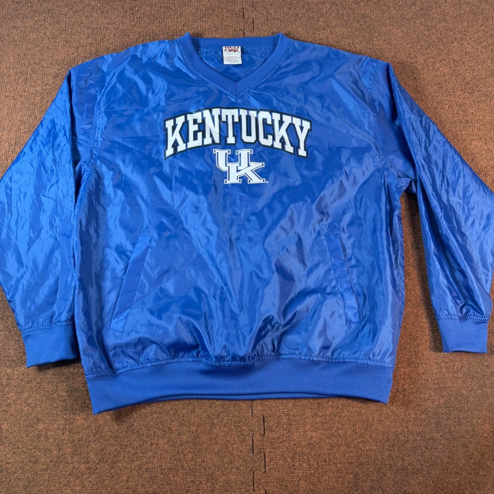 Red Oak Kentucky Wildcats V-Neck Windbreaker Pullover Blue Mens Large RN 104648